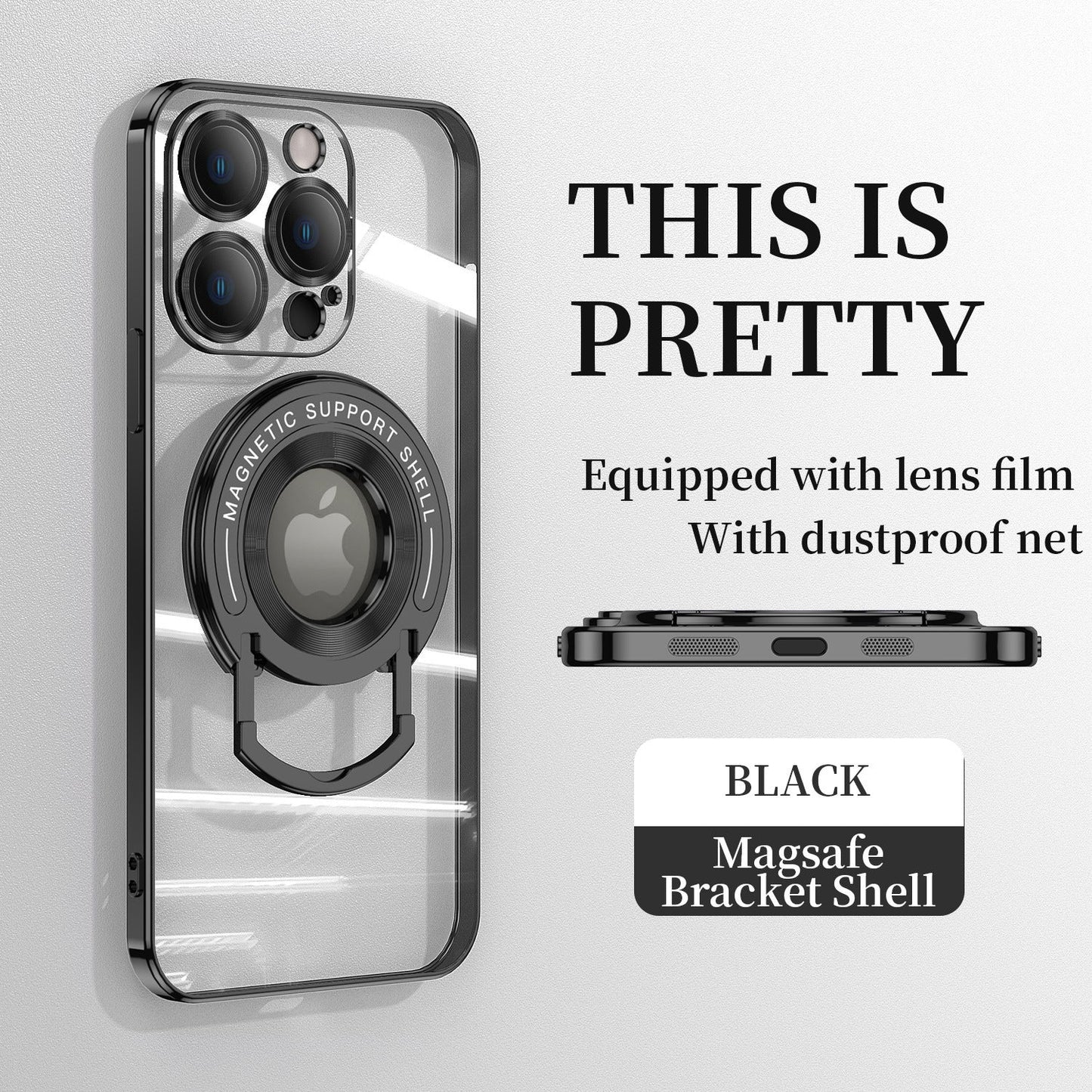 Magnetic Suction Bracket Electroplated Clear Protective Phone Case For iPhone