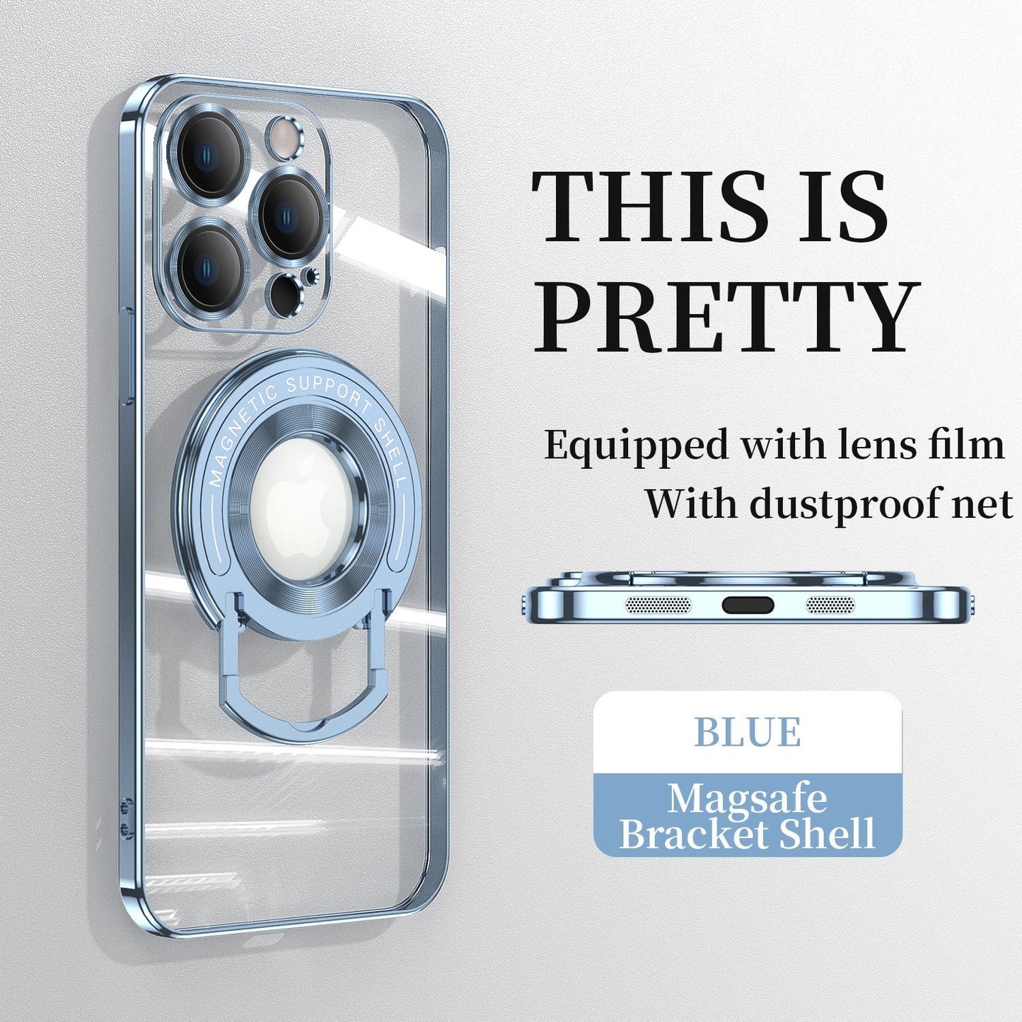 Magnetic Suction Bracket Electroplated Clear Protective Phone Case For iPhone