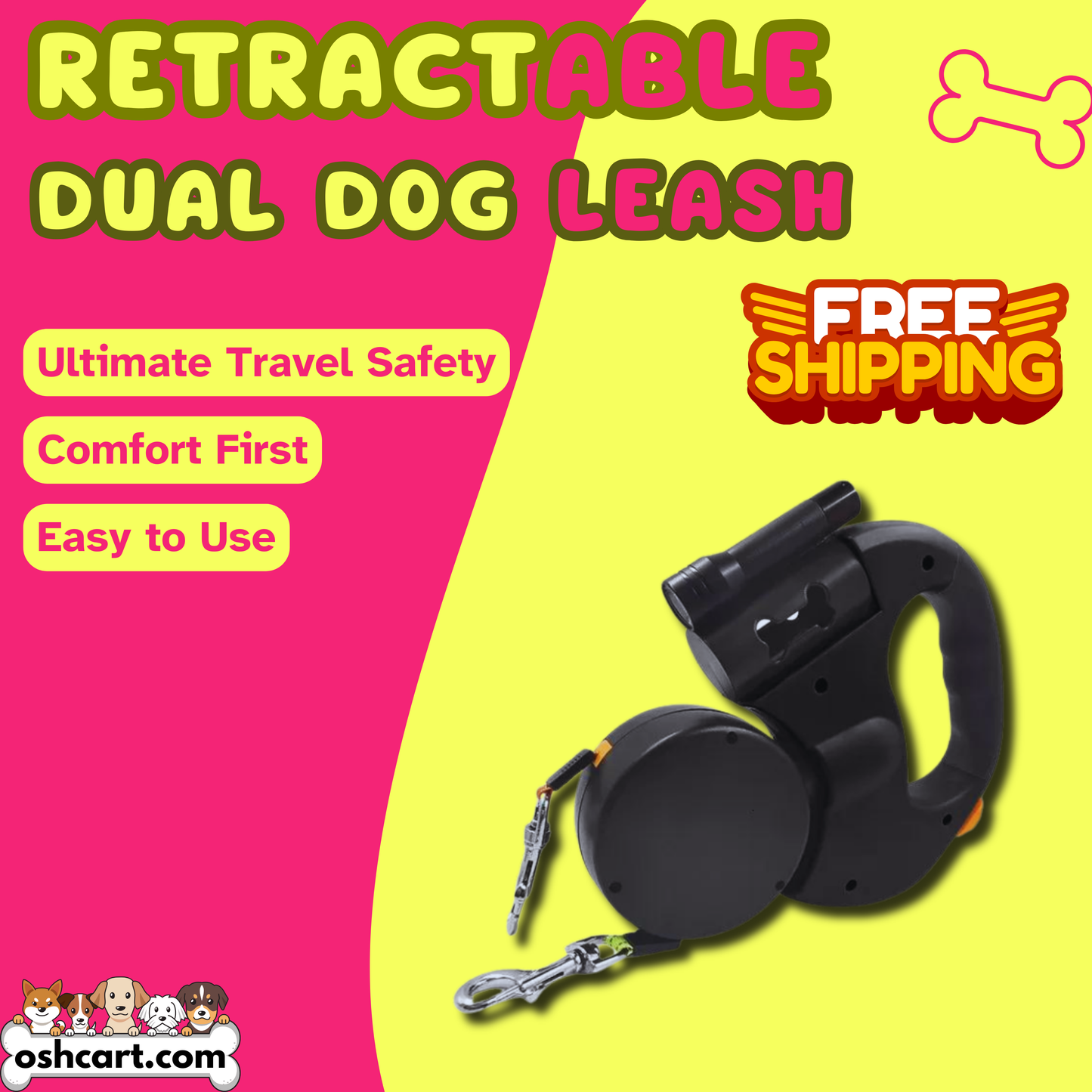 OshCart™ Retractable Dual Dog Leash