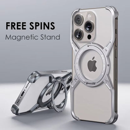 Rimless Metal Case for iPhone with 360° Stand & MagSafe Compatibility