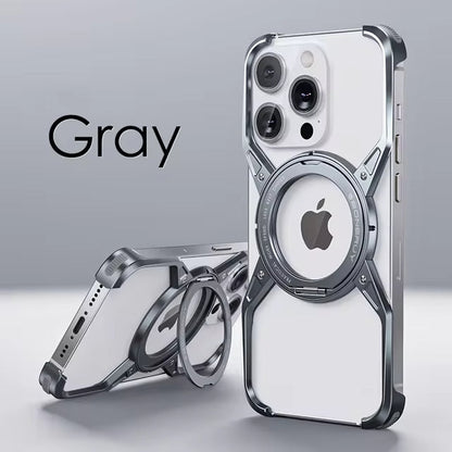 Rimless Metal Case for iPhone with 360° Stand & MagSafe Compatibility