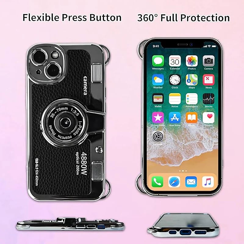 Suitable For IPhone 14 And 15 Series Stereo Retro Camera Phone Case With String