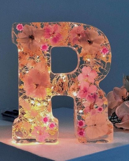 💌Spell your lover's name🌸Dried Floral Resin Letters Night Light💞