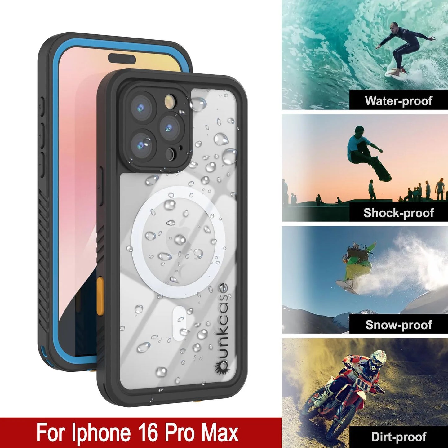 iPhone 16 Pro Max Waterproof Case, Punkcase [Extreme Mag Series] Armor Cover W/ Built In Screen Protector [Blue]